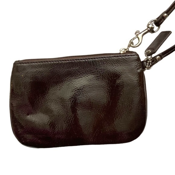 Coach brown patent leather wristlet bag